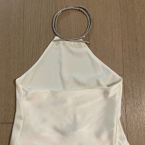 ZARA dressy silk top with rhinestone collar